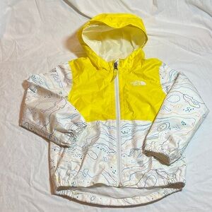 The North Face Yellow and White Patterned Rain Jacket, size 5